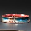 Hammered Electric Blue Copper Enamel Bangle with Sterling Silver - Image 3