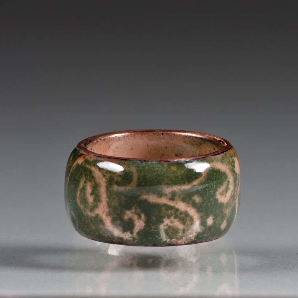 copper ring with kiln fired glass enamel color