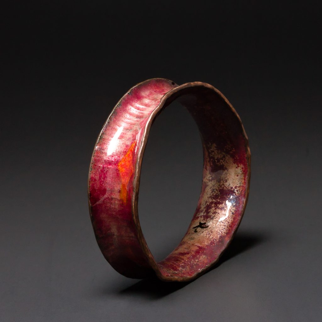 hammered copper enamel bangle bracelet